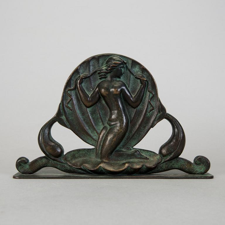 A bronze BOOK END, Art Deco, Ystad Metal.