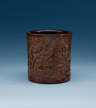 1303. A Zitan brush pot, presumably Qing dynasty, 19th Century.