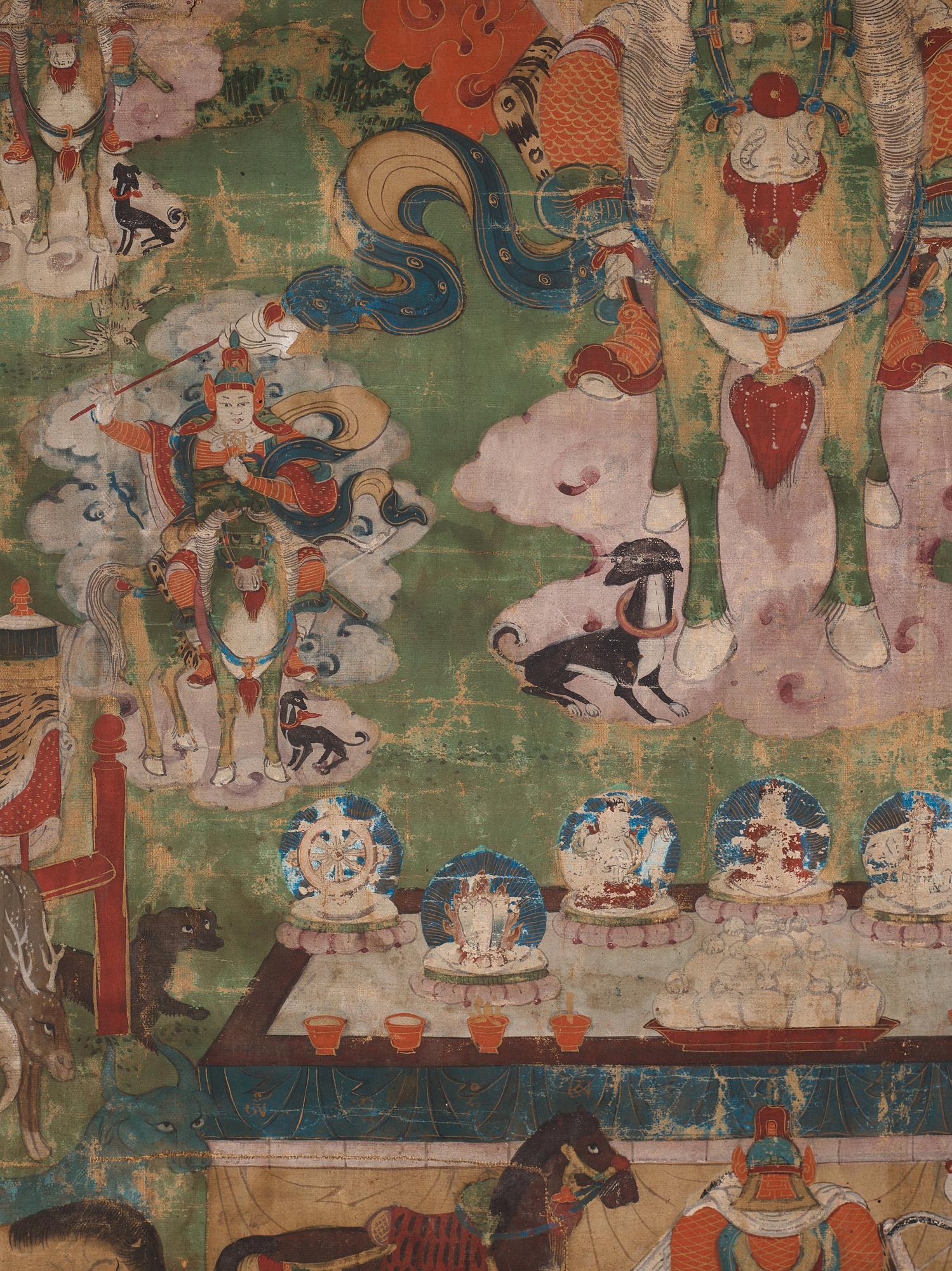 A Mongolian thangka depicting the nine Drala brothers, 19th century.
