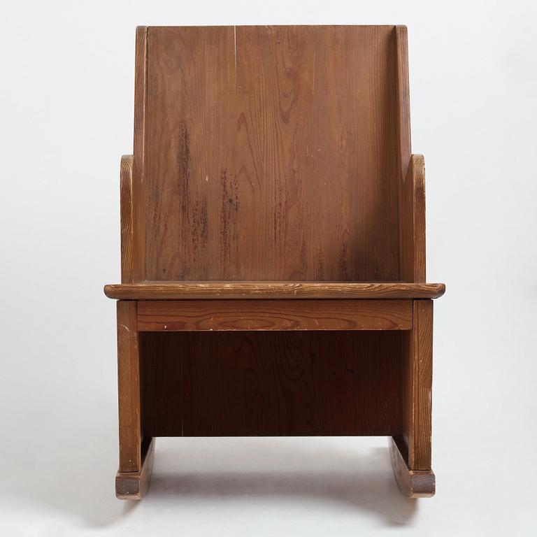 Axel Einar Hjorth, a stained pine "Lovö" rocking chair, Nordiska Kompaniet, 1930's.