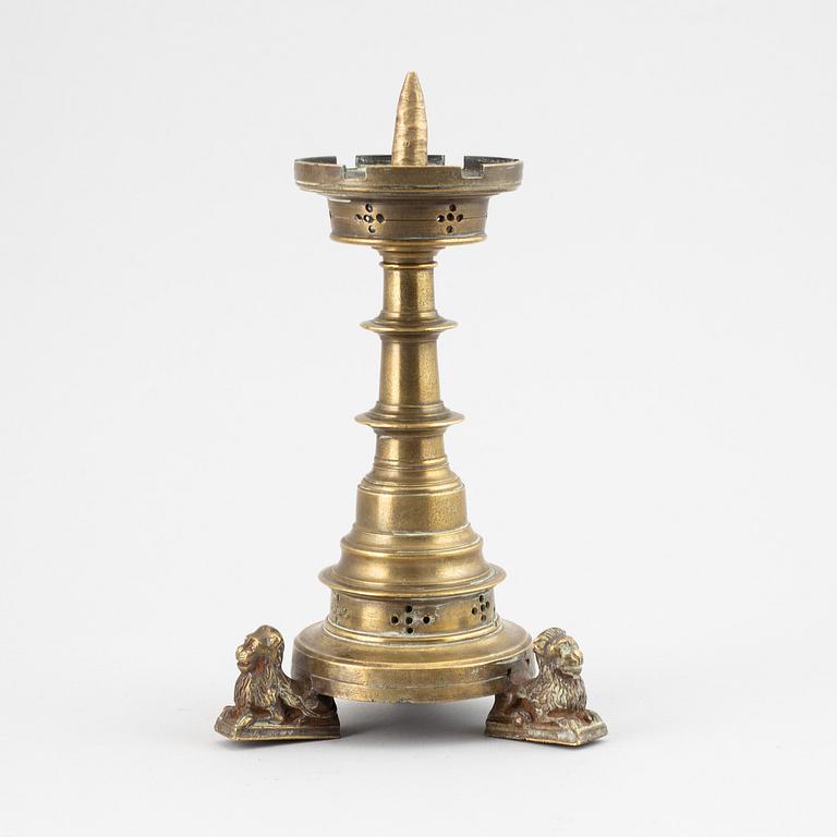 LJUSSTAKE, brons, gotisk stil, 1800-tal.