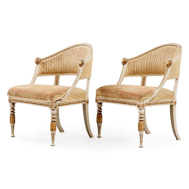 A pair of late Gustavian circa 1800 armchairs.