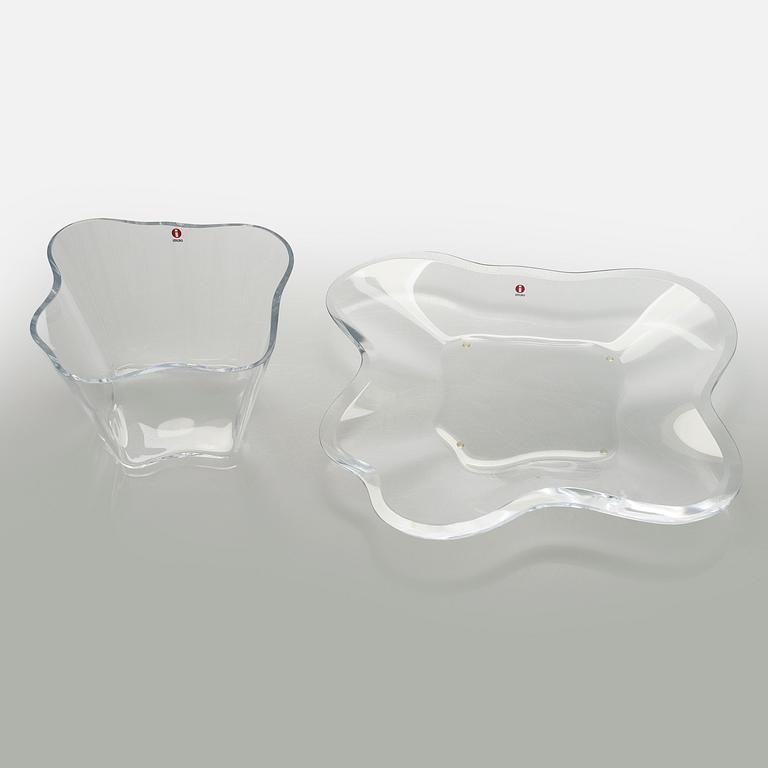 Alvar Aalto, art glass, two parts of the “Aalto Flower”, signed Alvar Aalto Iittala.