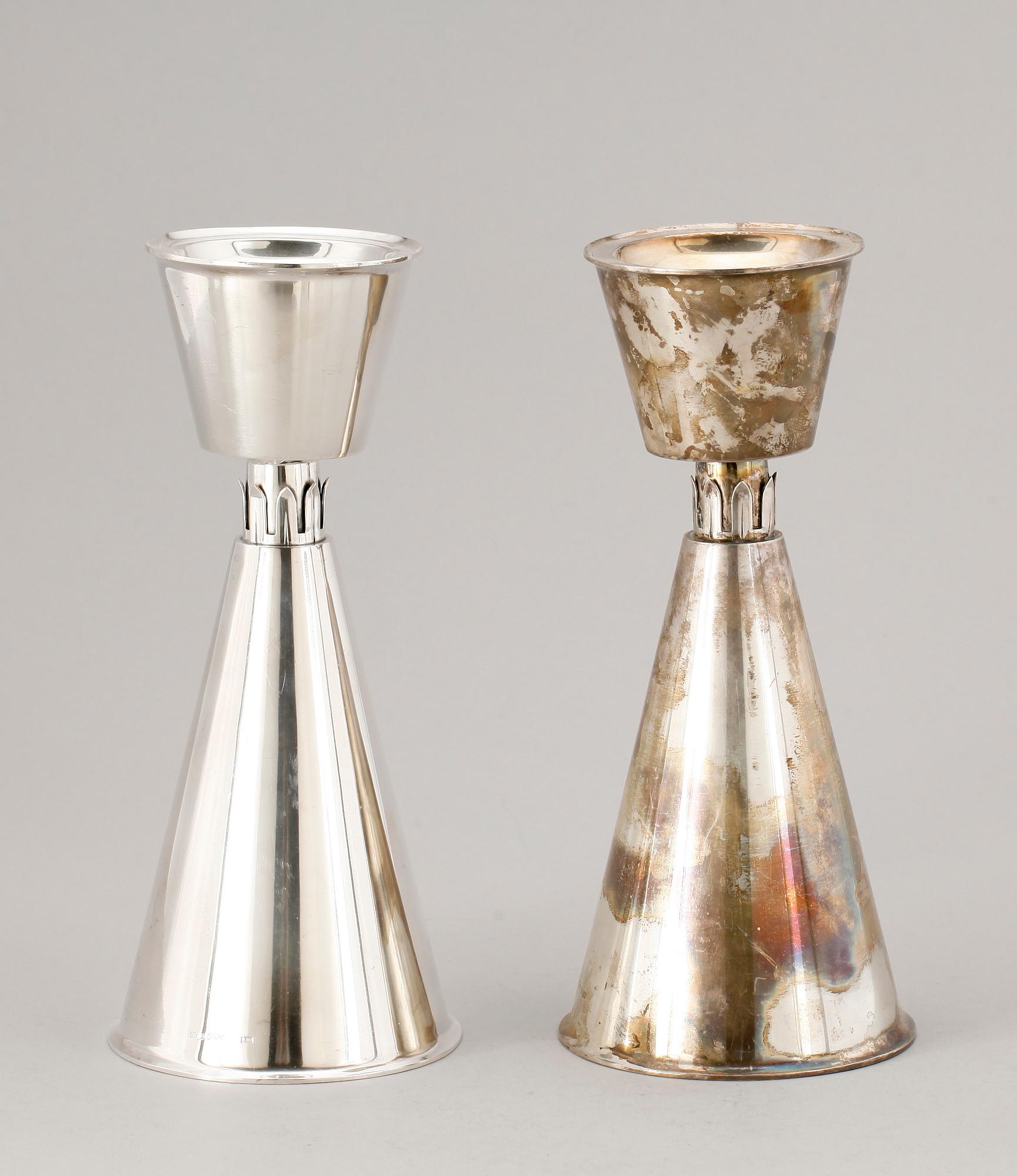 LJUSSTAKAR, ett par, silver, Evert Gustafsson, Stockholm 1975. Totalvikt ca 990 gram.