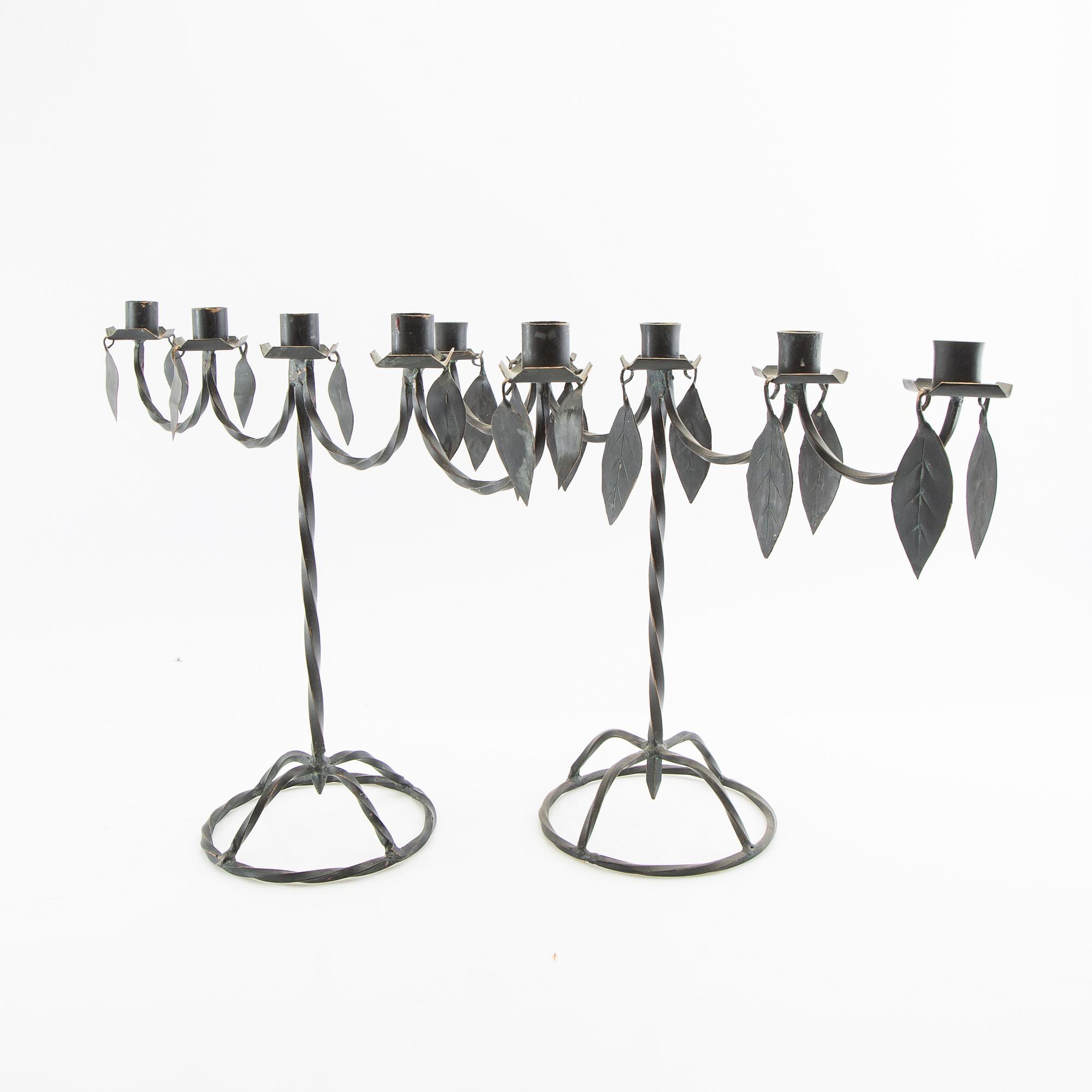 Candelabras, a pair, wrought iron, 20th century.