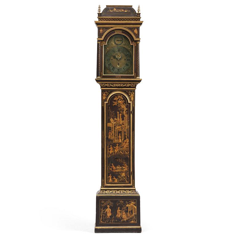 A George II japanned musical longcase clock by William Barrow (watchmaker in London 1700-36).