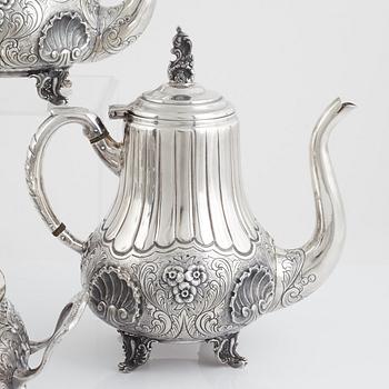 Coffee and tea set, 5 pieces, sterling silver, 1900s, ATN, Bogota, Colombia.