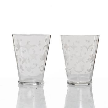 Edward Hald, a set of 23 seltzer glasses, 'Stjärnhimmelsmönstret', Orrefors, 1920s.