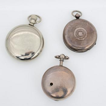 FICKUR, 3 st, silver samt vitmetall (2+1), England och USA, 1800/1900-tal.