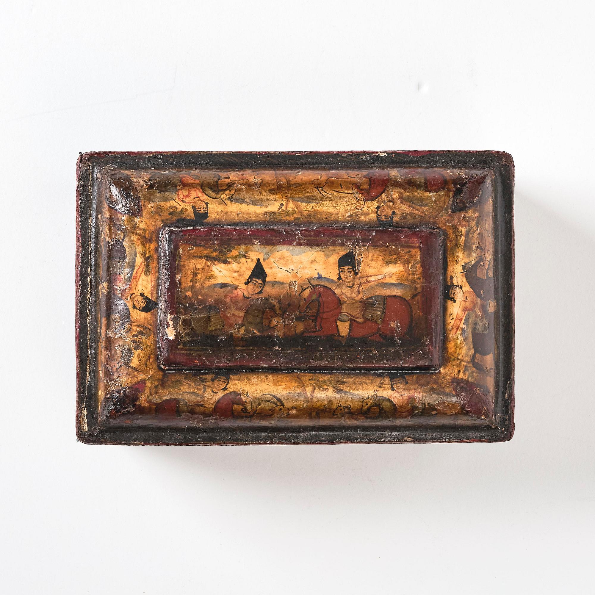 Qalamdan, lackerad papier maché, Persien, Qajardynastin, 1800-talets första hälft.