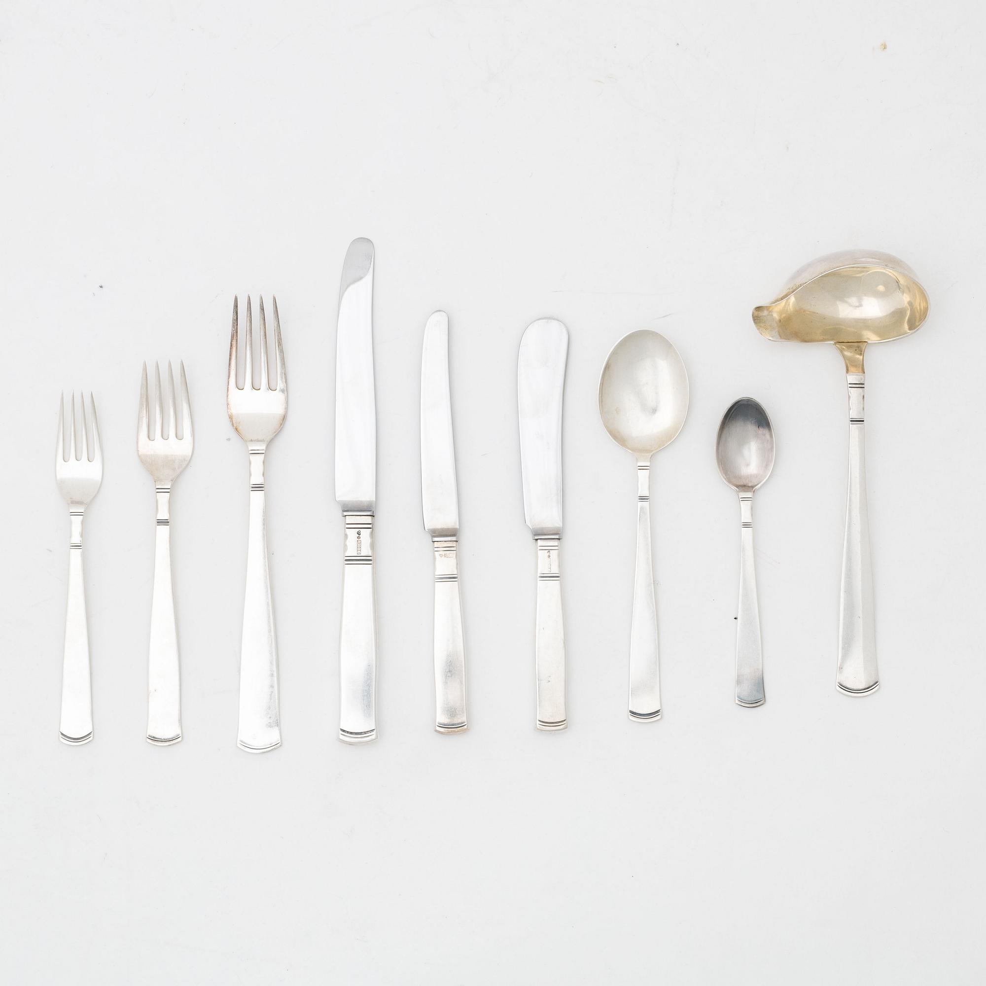 Jacob Ängman, Cutlery set, 62 pieces, silver, "Rosenholm", GAB, Stockholm and Eskilstuna, some 1980.