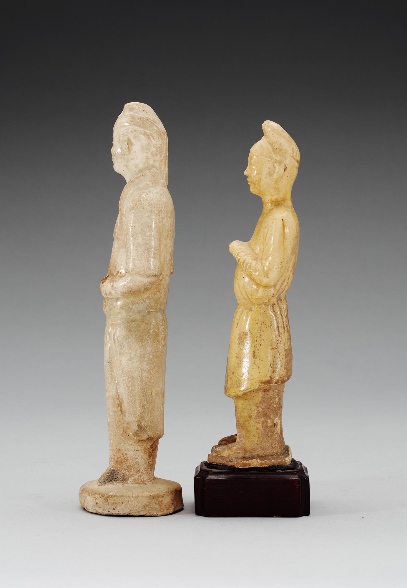 Two glazed male figures, Tang dynasty (618-907).