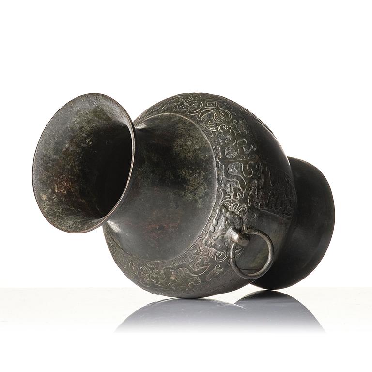A large archaistic bronze wine vessel, Hu, Ming dynasty (1368-1644).