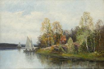Severin Nilson, Insjölandskap med segelbåtar.