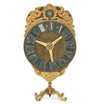 613. A Swedish 18th century night table clock marked "Marcus J Keventer Carlshamn".