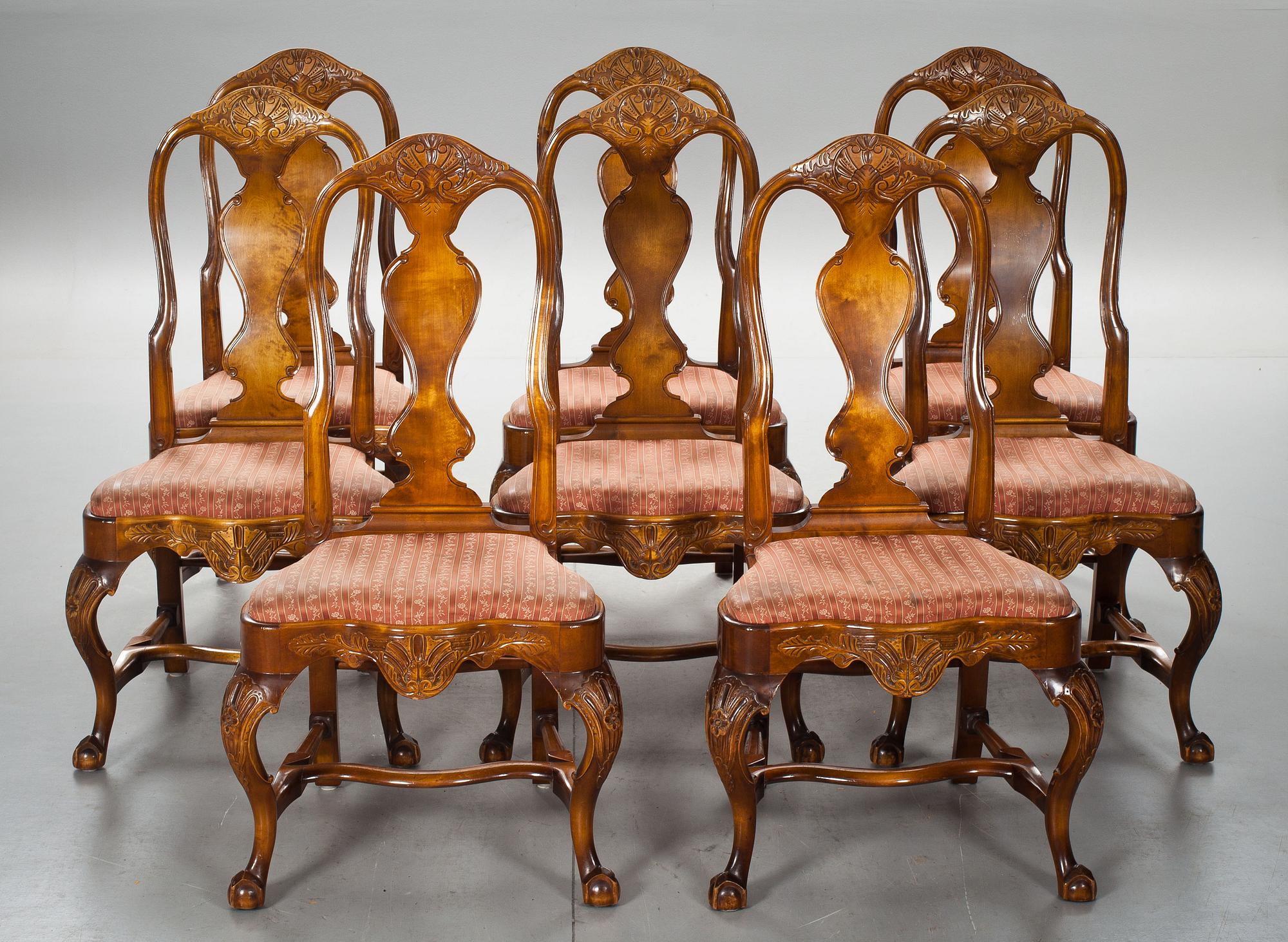 MATSALSMÖBEL, 9 delar, senbarockstil, 1900-tal.