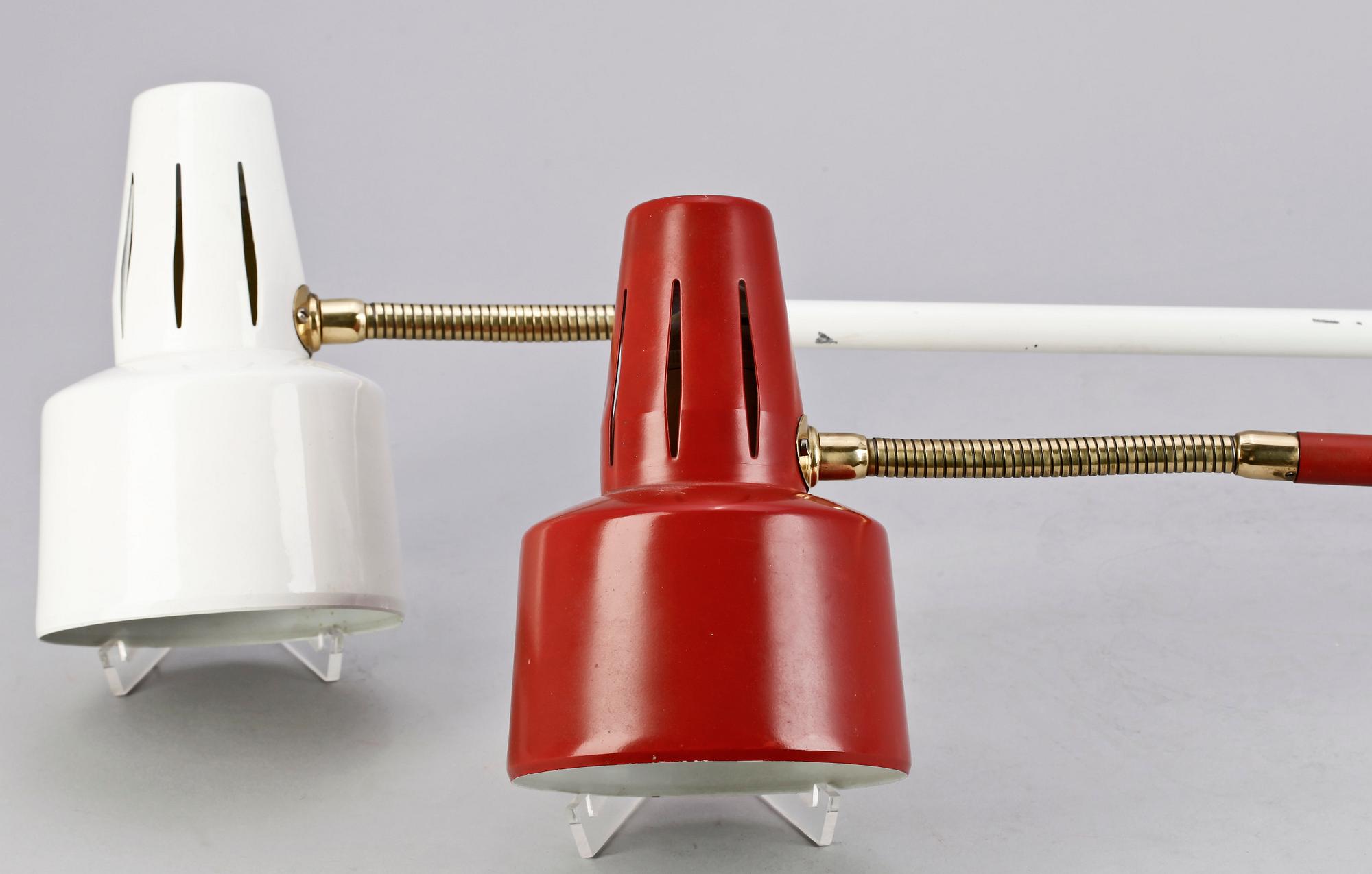 INDUSTRILAMPOR, 2 st, plåt och mässing, "BJS typ 5", 1950-/60-tal.