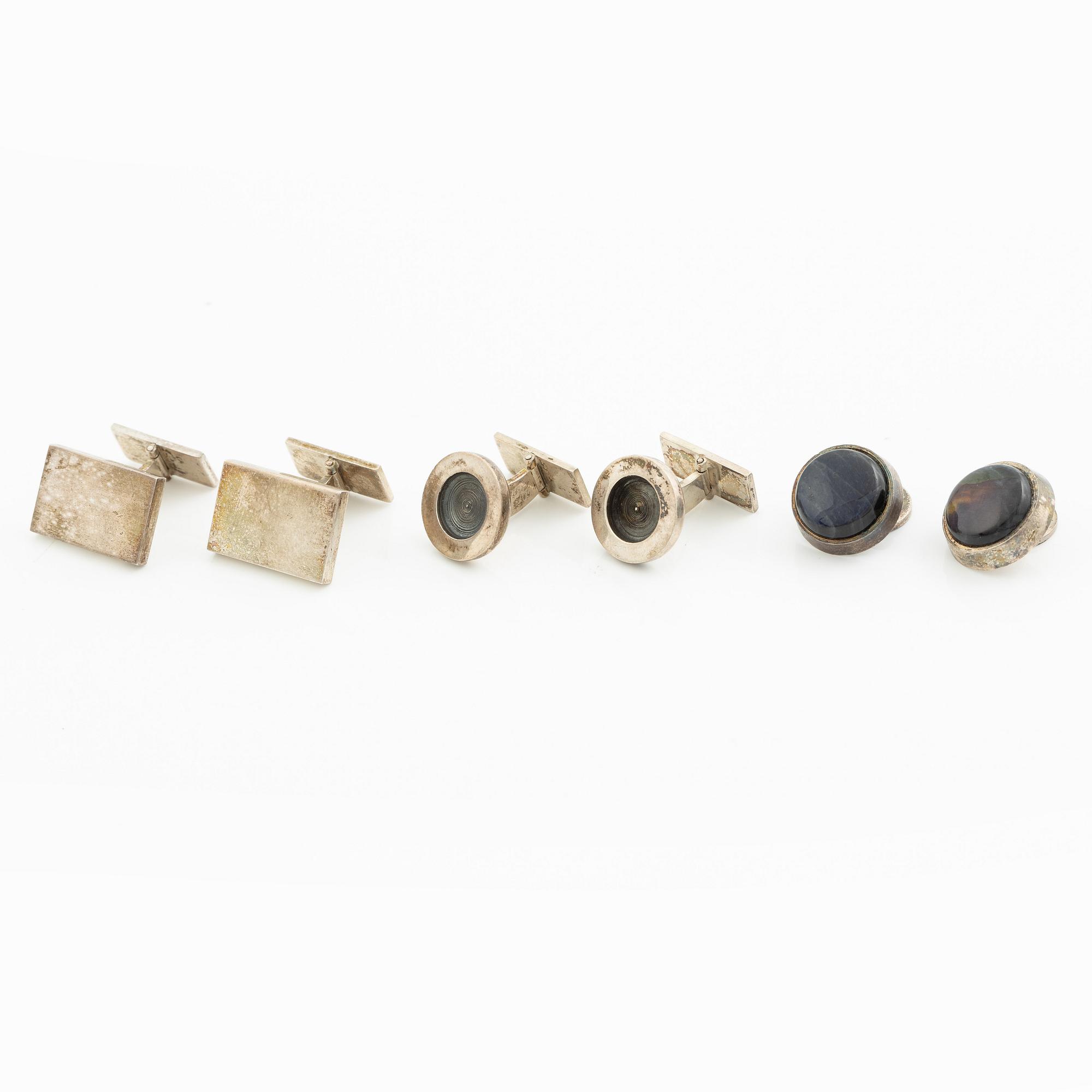 PA Lundahl-Terrs, three pairs of cufflinks, sterling silver and spectrolite, Växjö 1965, 1966 and 1969.