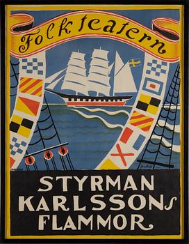 Affischer, 3 st, seglartema. "GKSS" Lotteri", "Kurs på Malmö" samt "Styrman Karlssons flammor".