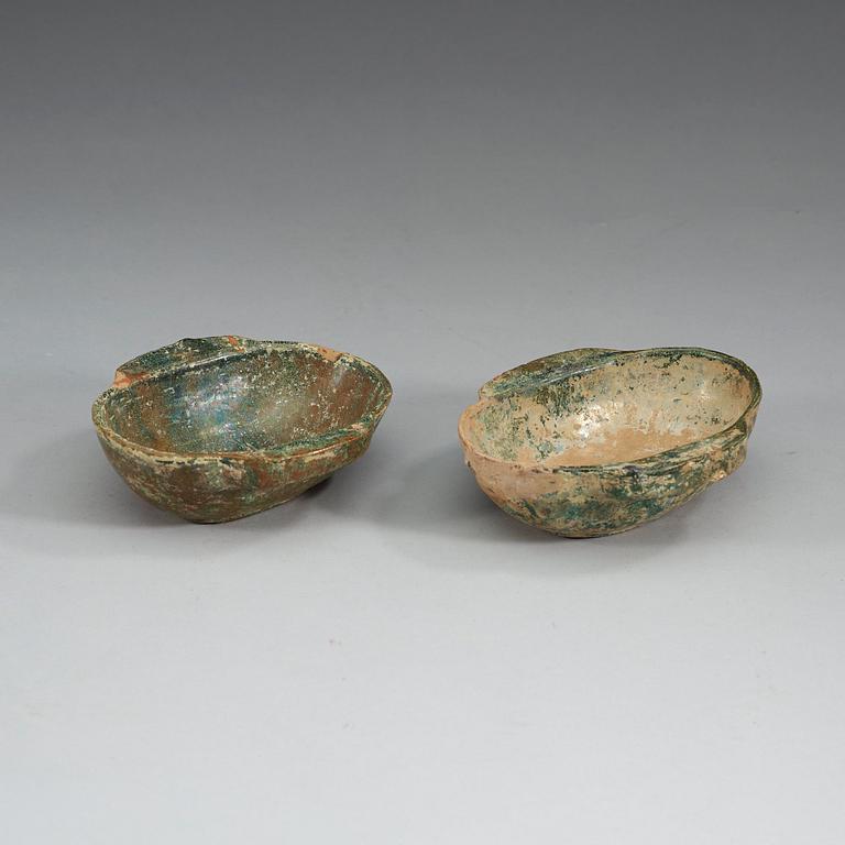 Two green glazed beakers, Han dynasty (206 B.C. - 220 A.D).