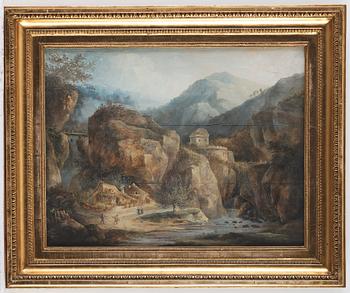 Louis Belanger, Rocky mountains with ruins and figures. A pair.