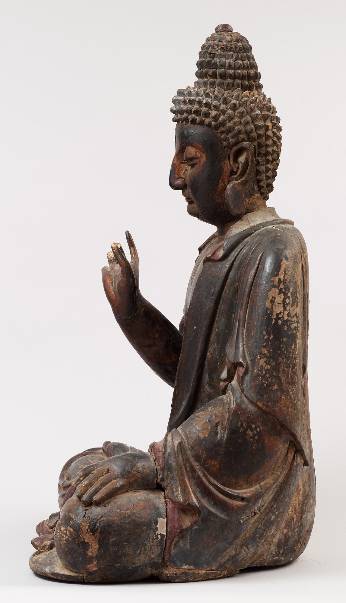 BUDDHA, trä och lack. Japan, Edo (1603-1868).