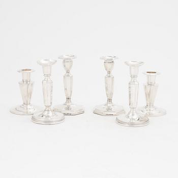 Three pairs of silver candlesticks, Finnish and Swedish hallmarks 1927-1972.