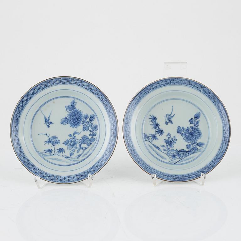 A set of eight blue and white dishes, Qing dynasty, 18th Century.