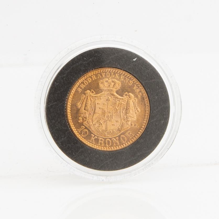 Guldmynt Sverige, Oscar II 10 kr, 1883, felpräglat.