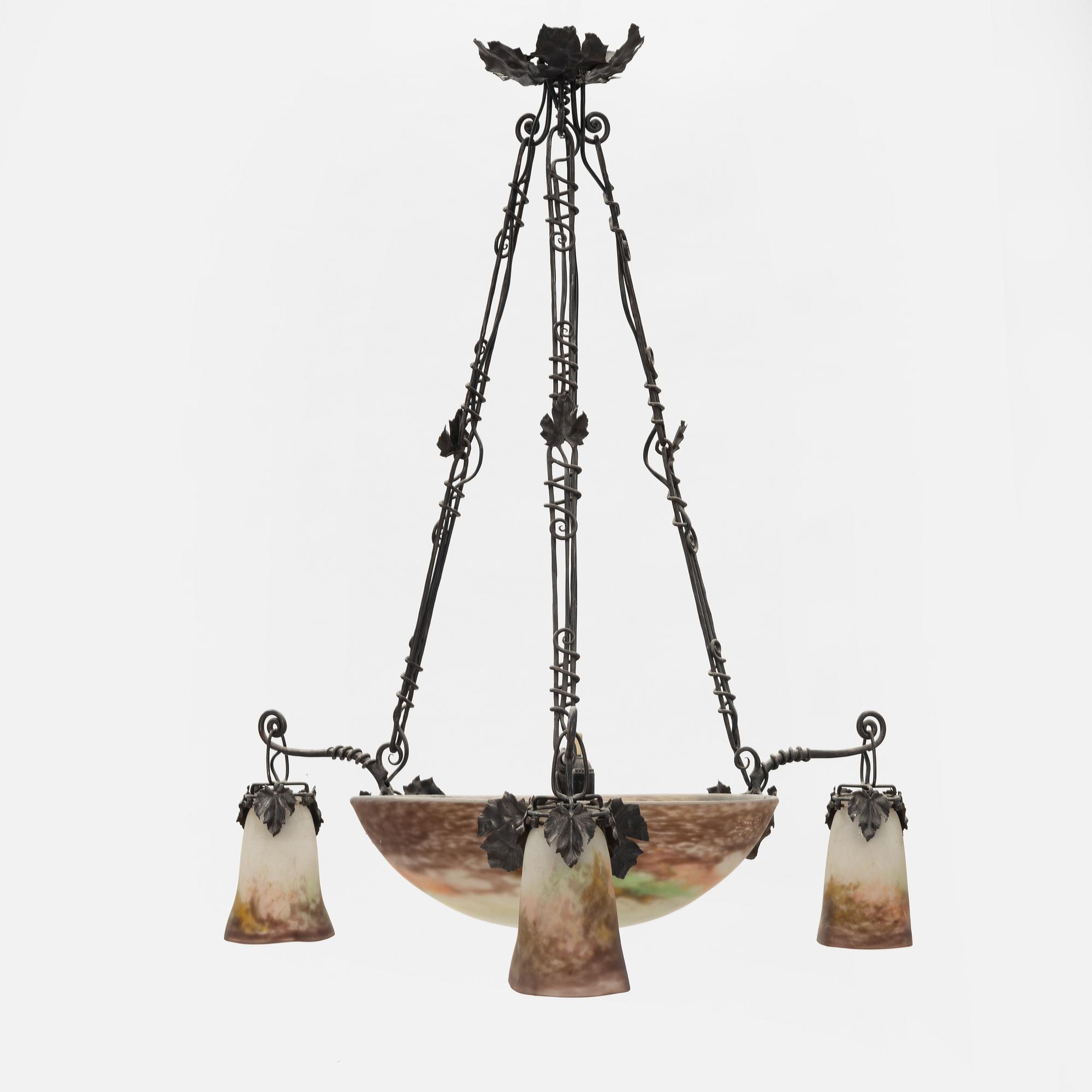 An Art Nouveau ceiling lamp from Muller Frères, Lunéville, France, beginning of the 20th century.