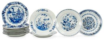 54. A set of 12 odd blue and white dessert dishes, Qing dynasty, Qianlong (1736-95).