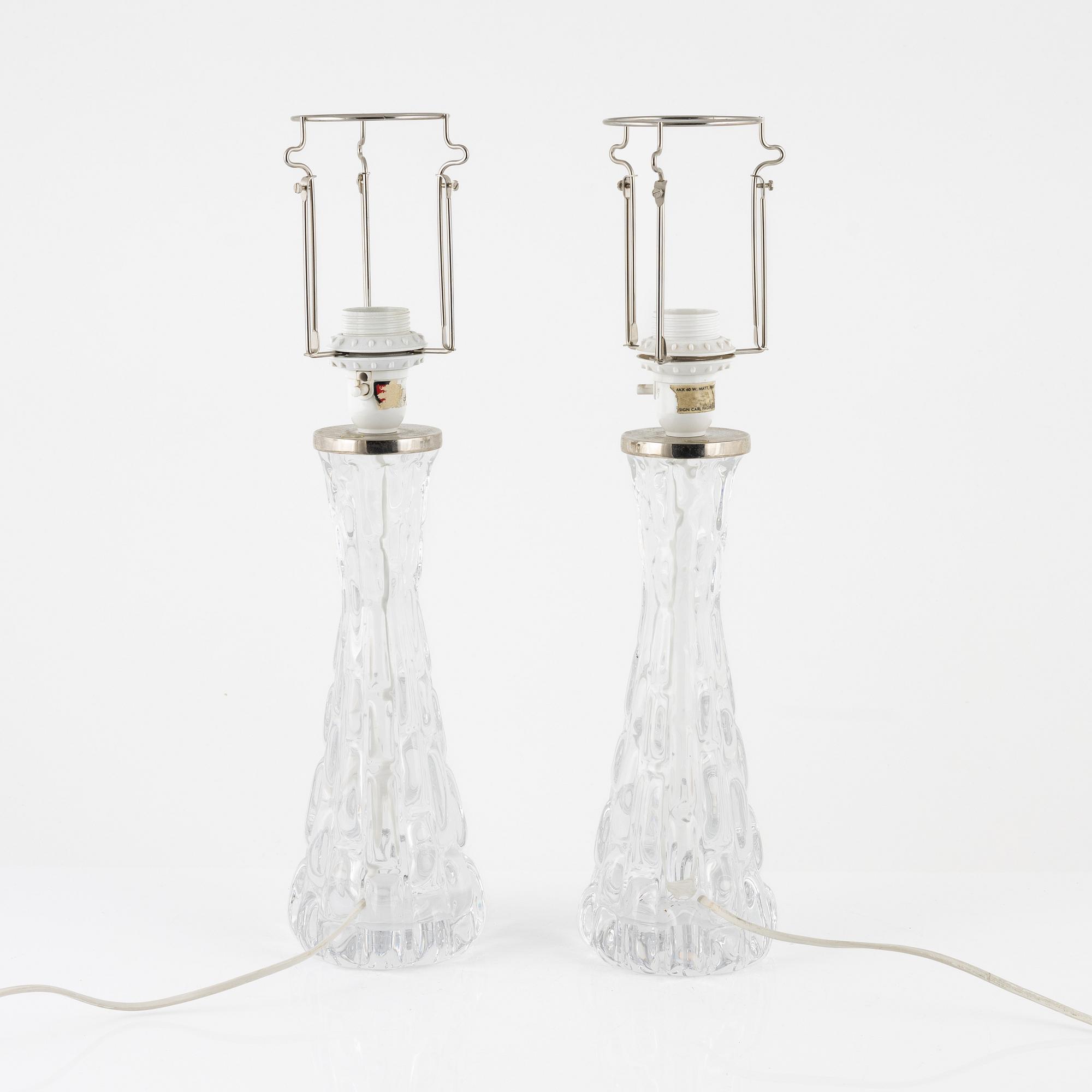 Carl Fagerlund, a pair of table lamps, model RD 1477, Orrefors.