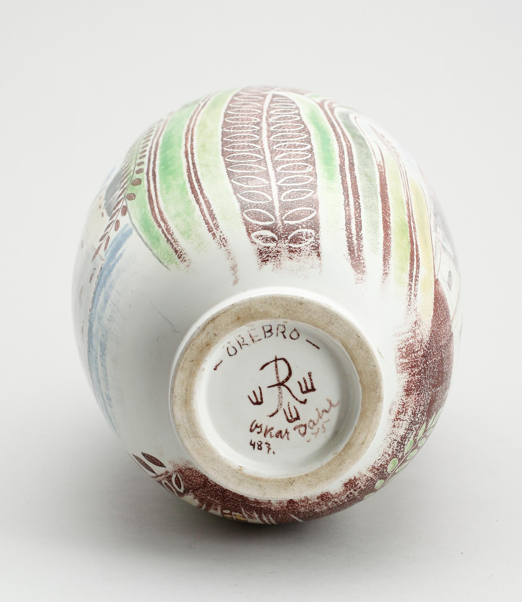 VAS, stengods, Oskar Dahl, Rörstrand, signerad och daterad -45.