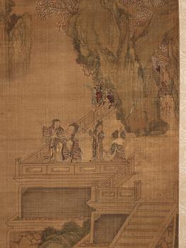 A Chinese scroll painting, signed of Qiu Ying (1494-1551), but most likely later.