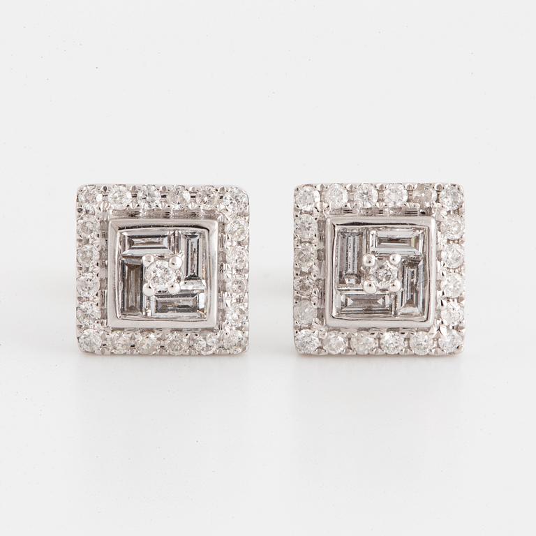 Brilliant-cut and baguette cut diamond earrings.