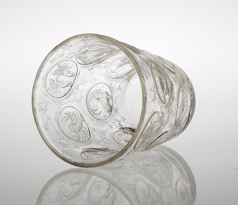 A Vera Lisková cut and engraved glass 'Zodiac Beaker', Kamenický Senov, circa 1947-48.