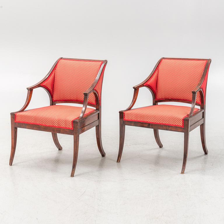 A pair of late Gustavian armchairs, ealry 19th century.