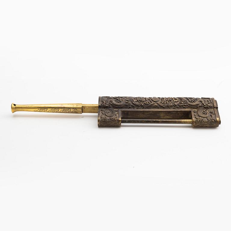 A Chinese gilt five-clawed 'dragon' lock, Qing dynasty, Qianlong (1736-95).