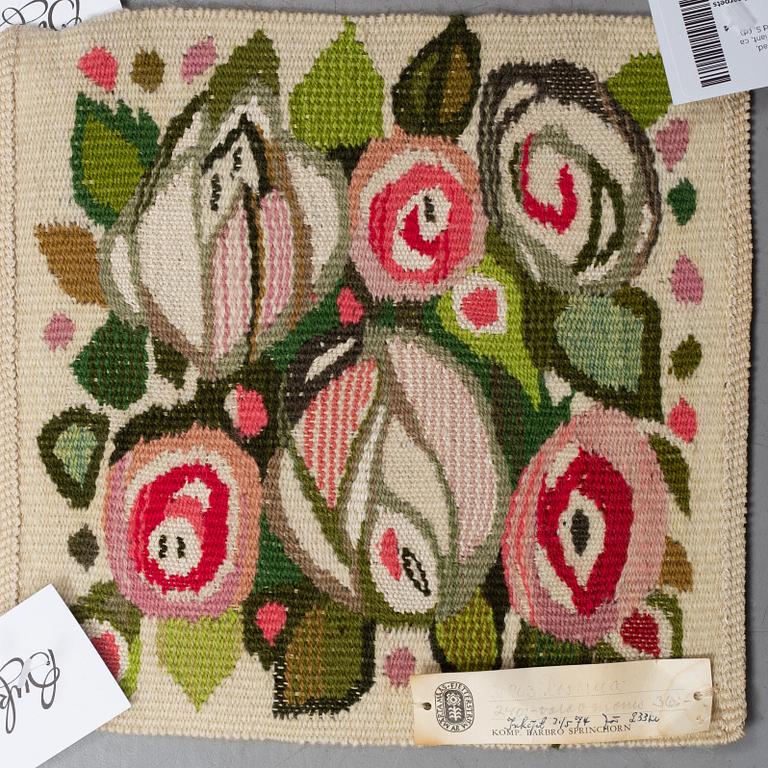 Barbro Sprinchorn, a textile, "Rosorna", a tapestry variant, ca 24,5 x 25,5 cm, signed S.