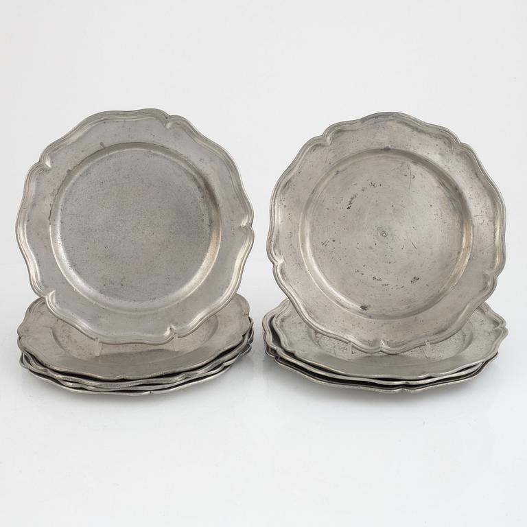 Pewter plates, 12 pcs, similar, pewter, 1762-1792.