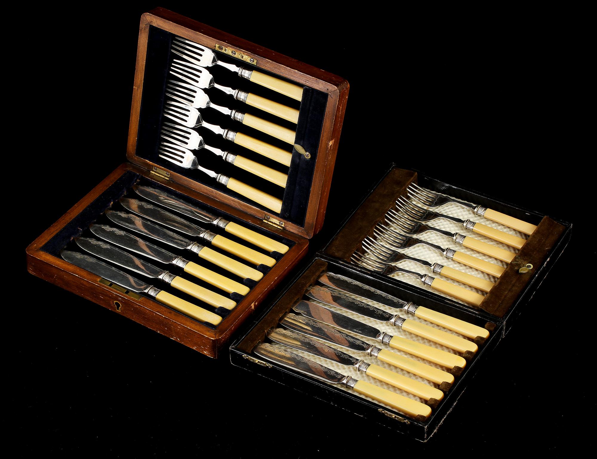 FISKBESTICK, 24 st, silver samt nysilver, Sheffield, England, 1800/1900-tal.