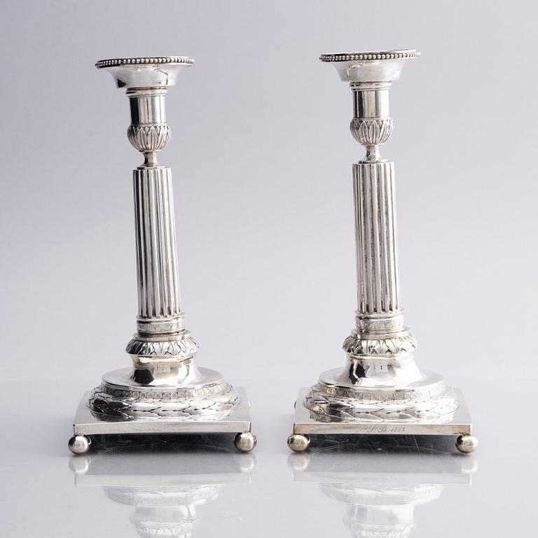 A pair of Swedish 18th century silver candelsticks, marks of Pehr Zethelius, Stockholm 1797.