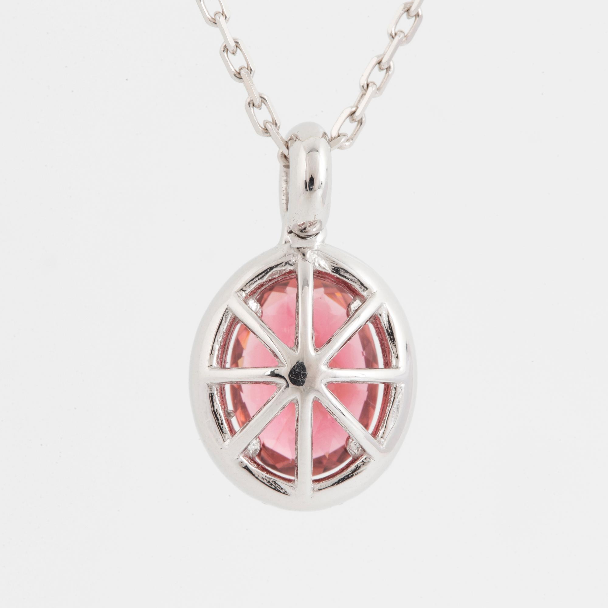 Pink tourmaline and brilliant-cut diamond necklace.