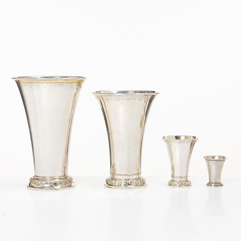 Beakers, 4, silver, Sweden, 1902–1954.