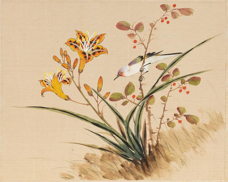 Three paintings on silk, China, mid-20th Century.