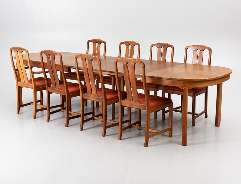 Carl Malmsten, Dining table with 2 armchairs and 6 chairs, 'Ambassador', Åfors Möbelfabrik, second half of the 20th century.