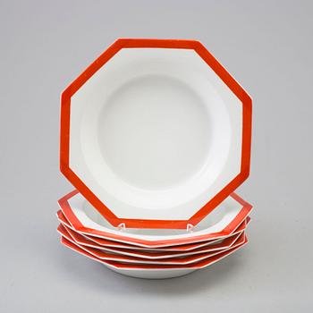 KARIN BJÖRQUIST, six 'Röd Kant' creamware soup plates from Gustavsberg.