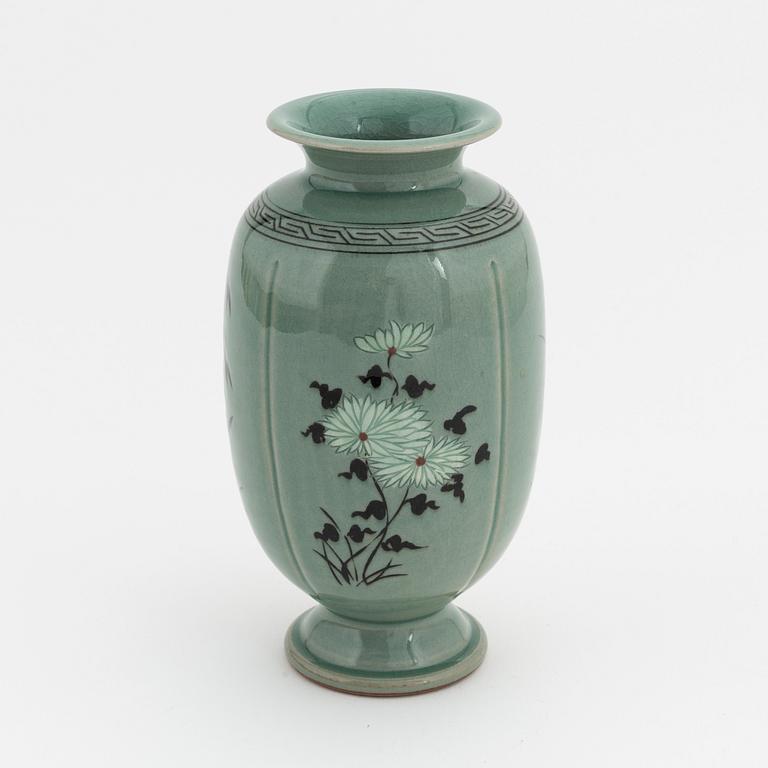 A Japanese celadon glazed vase, signed, 20th Century.