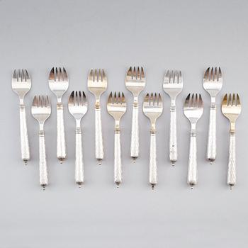 SARDINGAFFLAR, 12 st, silver, P Hertz, Danmark, 1975. Vikt ca 315 gram.