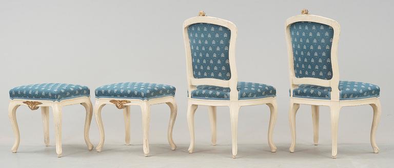 SOFFGRUPP, 7 delar, rokokostil, omkring 1900.